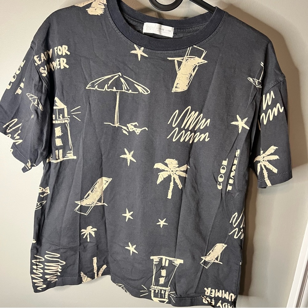 Zara Black and Cream Graphic Kids T-Shirt